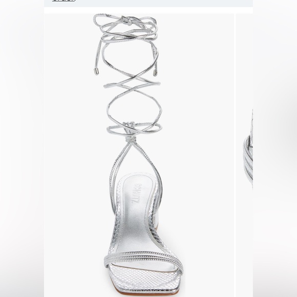SCHUTZ Thea Ankle Tie Block heel sandal in Silver - Picture 3 of 12